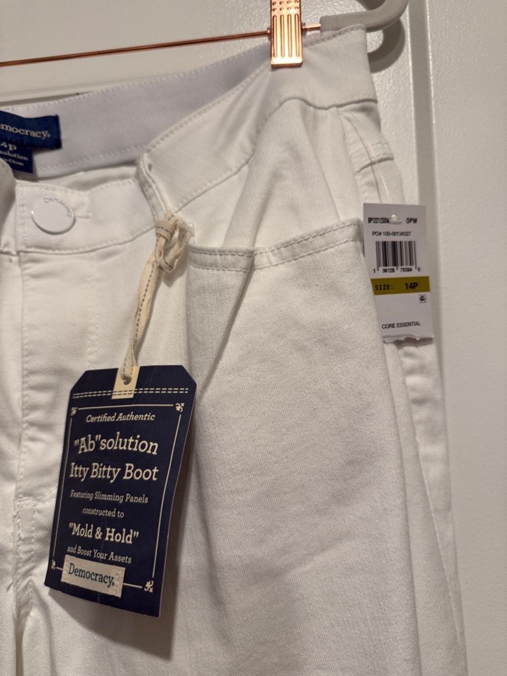 Democracy Denim “Ab-Solution” Itty Bitty Boot White Bootcut Jeans with Logo NWT